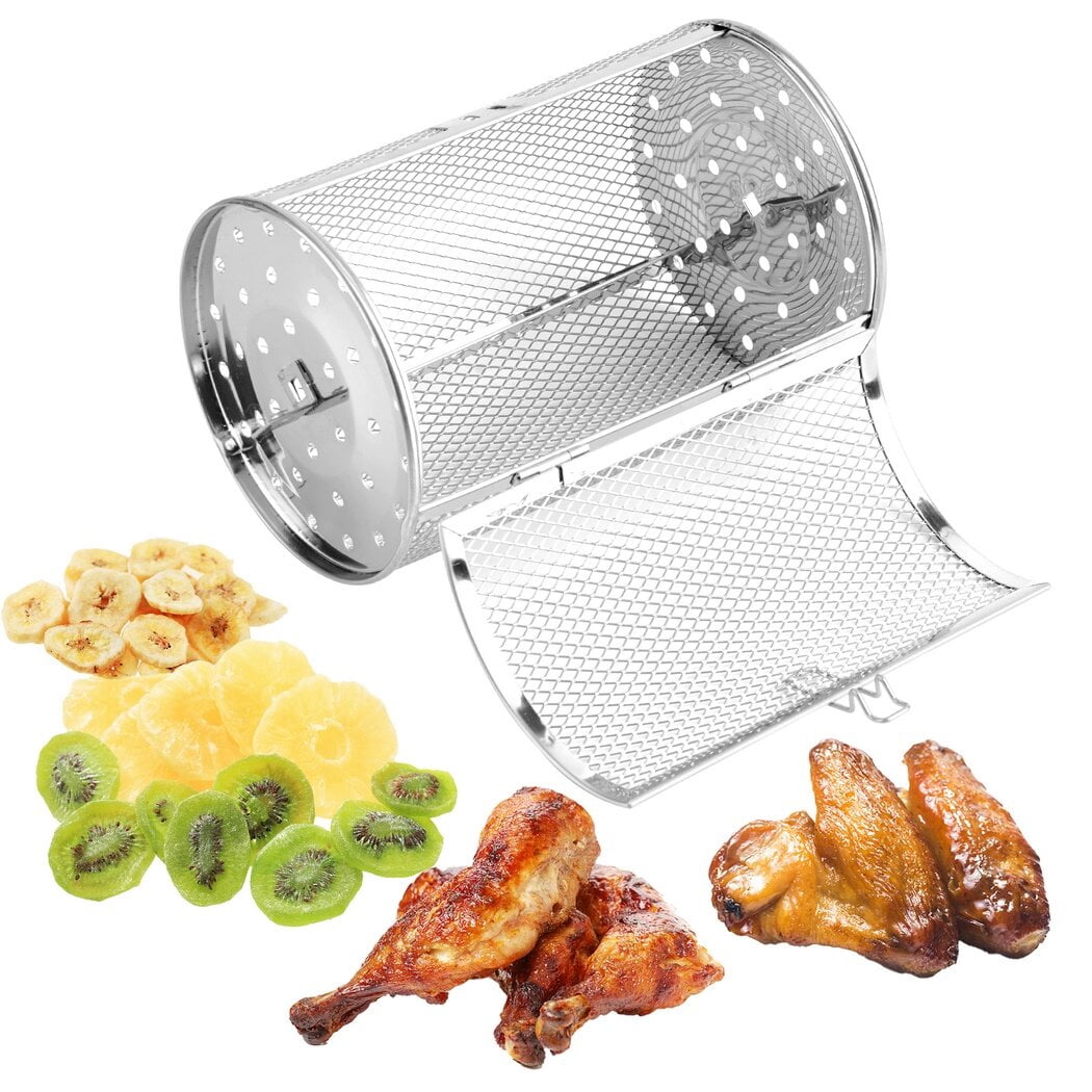 Tower Air Fryer Basket, 360-Degree Rotating Grill Roaster Drum, Rotisserie Grill Rotary Baking Cage for Peanut Dried Nut Coffee Beans, Air Fryer Oven BBQ Grill Accessory, 4.7 x 4.7 x 7.1’’