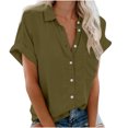 thumbnail image 1 of Timegard Womens Tops Button down Short Sleeve Lapel V-Neck Top Summer Casual Shirts with Pockets Blouse, 1 of 6