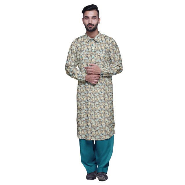 Atasi Kurta Pathani pour Hommes à Col Classique à Manches Longues Salwar Ensemble de Kurta de Mariage