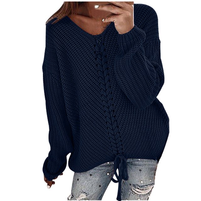 Pull à Manches Longues Mode Femme Col en V Ample Tricoté