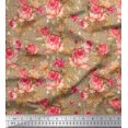 thumbnail image 1 of Soimoi Poly Georgette Fabric Check,Leaves & Rose Floral Printed Fabric 1 Yard 52 Inch Wide, 1 of 3