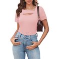 thumbnail image 4 of Lenpel T Shirts for Women Fashion Summer Short Sleeve Cutout Ribbed Knit Solid Color Slim Basic Tees Going out Tops, 4 of 7
