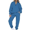 thumbnail image 1 of MAWCLOS Women Jogger Sets Long Sleeve Tracksuit Set Solid Color Two Piece Outfit Breathable Sports V Neck Sweatsuits Blue XL, 1 of 5