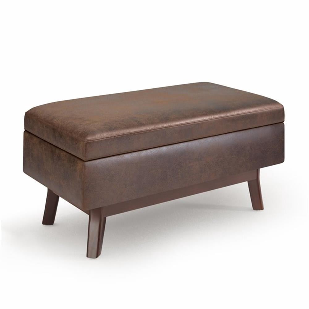 Simpli Home Owen 36 Pouces Pouf de Rangement en Similicuir Aéré Brun Châtaigne