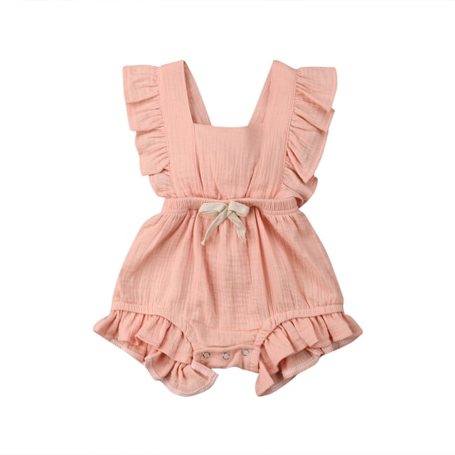 Fortune 0-24m Baby Girl Summer Ruffles Romper Fly Sleeve Bow Cotton Jumpsuits