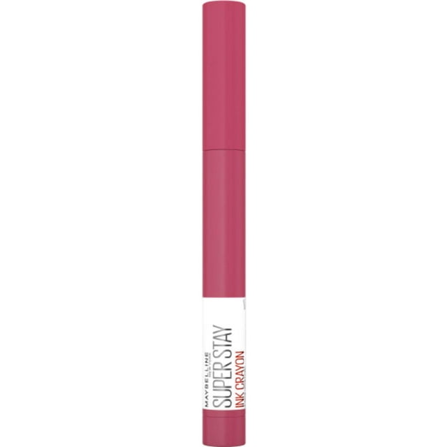 Super Stay®Ink Rouge à Lèvres en Vue Frontale Verticale avec Corps et Capuchon Rose Mat, Étiquette Blanche avec Texte Noir et Rouge, Doté d'Une Technologie d'Encre Longue Tenue pour des Couleurs Mates jusqu'à 8 Heures et d'Un Aiguiseur Intégré pour une application Précise.