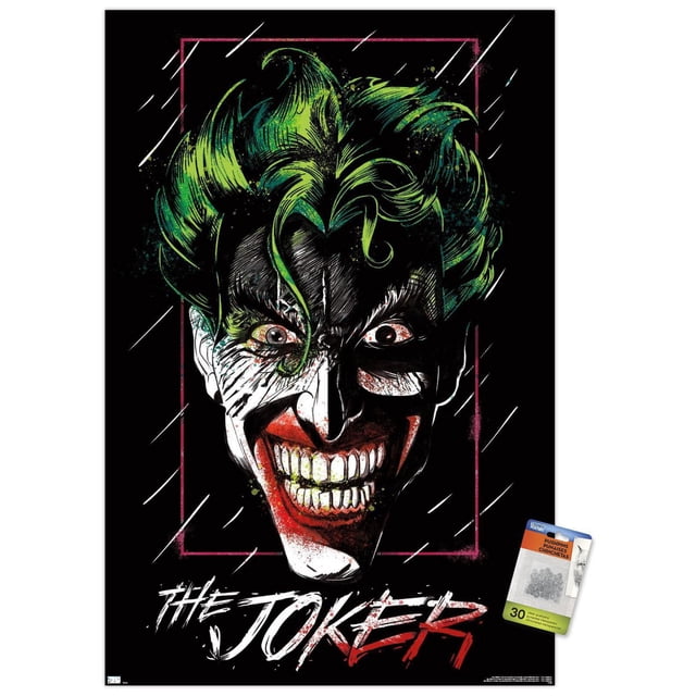 DC Comics - The Joker - Affiche Murale Gros Plan, 14,725 Po x 22,375 Po Présentant un Gros Plan des Cheveux Verts du Joker avec des Traits de Pinceau Détaillés sur un Fond Noir Encadré d'Une Fine Bordure Rouge, avec « The Joker » Texte en Blanc et Rouge à Police Stylisée au Bas, Idéal pour la Déco Murale dans les Chambres, Bureaux Ou Dortoirs.