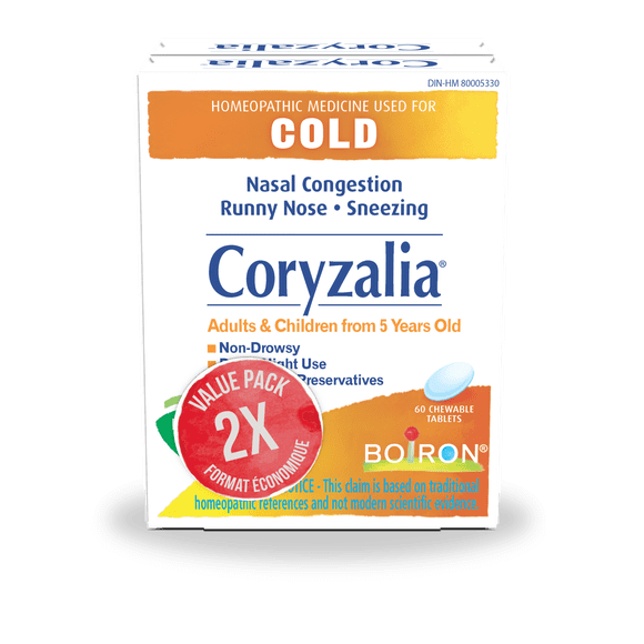 Boiron Coryzalia – Médicament Homéopathique pour le Rhume et les Symptômes du Rhume (Nez Qui Coule, Éternuements, Congestion Nasale et Rhinite) 2x60 Comprimés 120 Unités