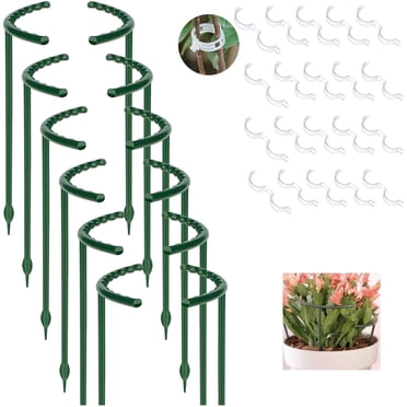 Support pour Plantes d'Intérieur et d'Extérieur, Petit Support pour Plantes Demi-Rond pour Plantes en Pot, Tuteurs à Anneau en Plastique pour Fleurs avec 20 Pcs Pinces de Jardin pour Plantes, Support pour Petites Plantes Lot de 12