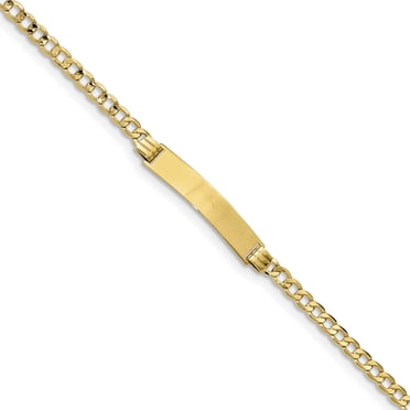 Bracelet ID à Maillons Gourmette Semi-Plein en Or Jaune 10K