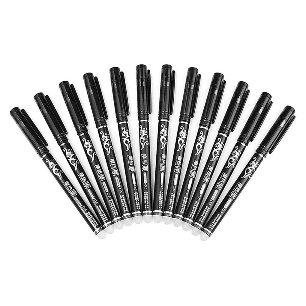 12pcs 0.5mm Erasable Gel Ink Pens Write Pens Erasable Gel Smooth Handwriting Pens School Stationery Supplies Black Color