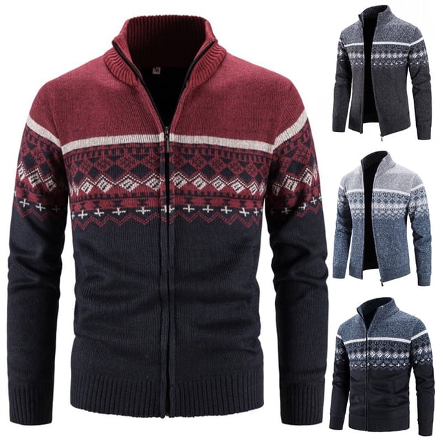 Cardigan pour Homme à Fermeture Éclair Intégrale, Col Montant, Coupe Ajustée, Chandail Tricoté Décontracté
