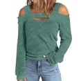 thumbnail image 1 of Pisexur Crewneck Shirts for Women Solid Color Off-shoulder Patchwork Tunic Tops Halter-Neck Long Sleeve Compression Shirts Athletic Tight Workout Top, 1 of 5