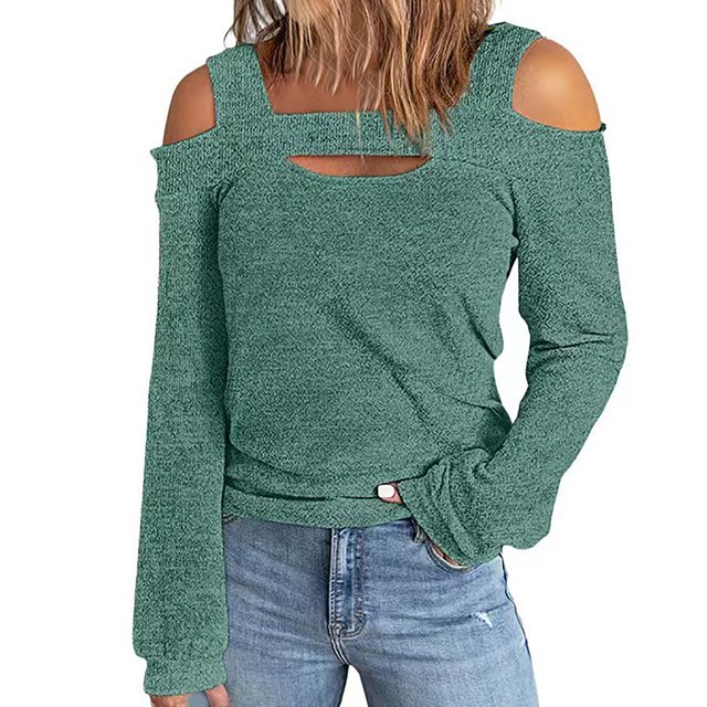 Pisexur Crewneck Shirts for Women Solid Color Off-shoulder Patchwork Tunic Tops Halter-Neck Long Sleeve Compression Shirts Athletic Tight Workout Top