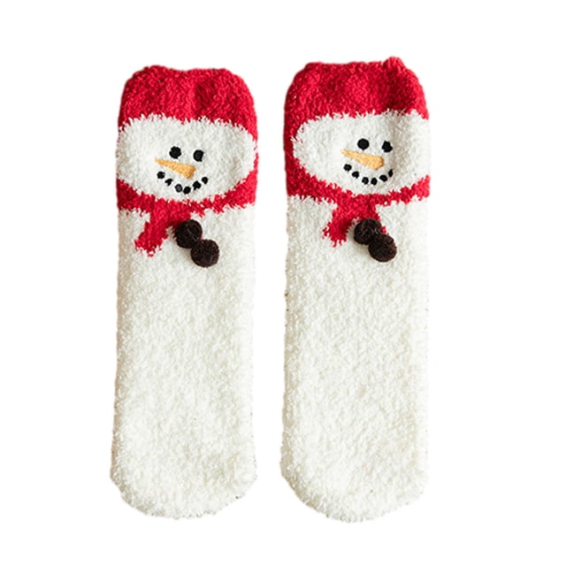 Transemion Step Into Holiday Spirit With These Christmas Fluffy Socks Fashionable Bed Socks Red hat snowman 1Set