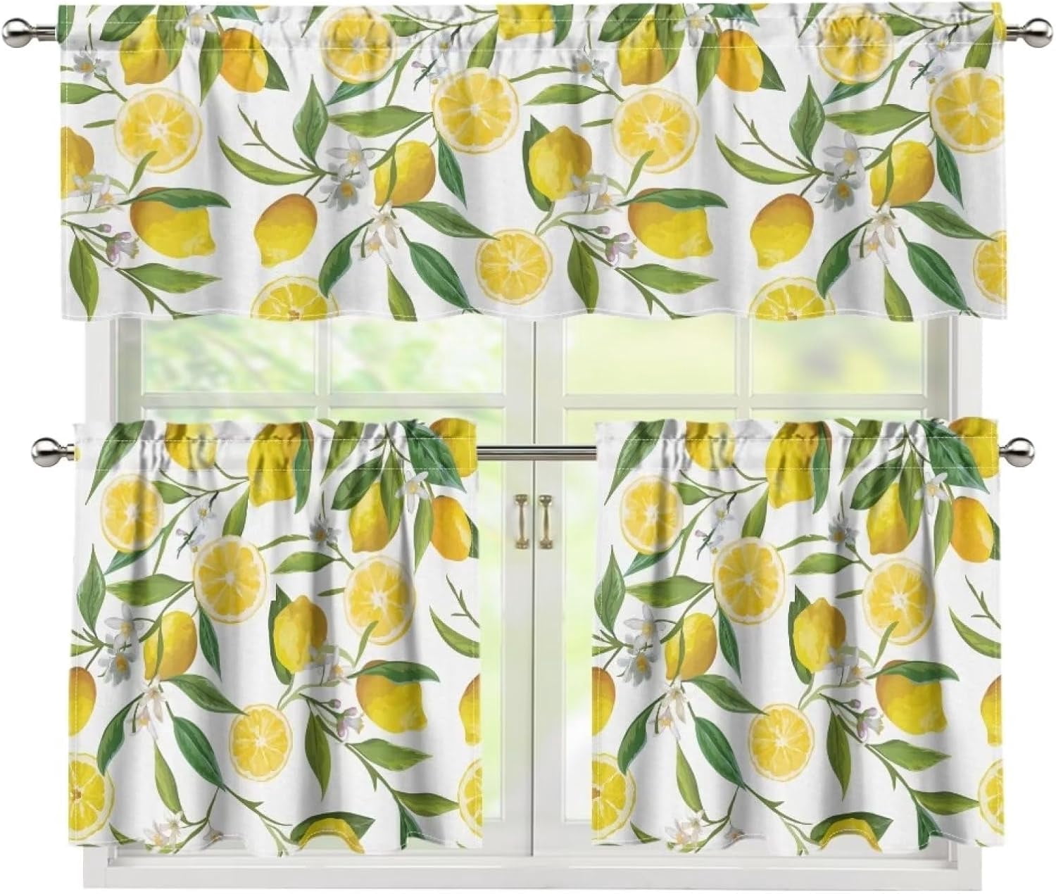 Tropical Lemon Kitchen Curtains and Valances 3 Piece Set,Valance Curtains for Kitchen Windows Kitchen Curtains Tiers and Valances for Cafe Living Room Window Decoration
