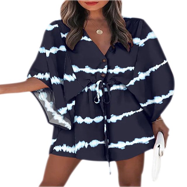 Robes à Manches Mi-Longues à Motif Floral de Feuilles pour Femmes, Boutons, Poitrine, Taille Élastique, une Pièce