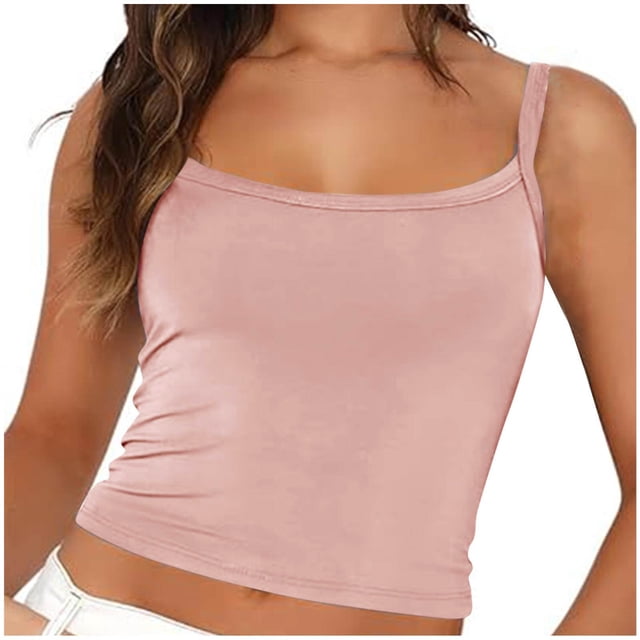 Chbgutlmr Womens Tank Tops Neck Sleeveless Spaghetti Strap Basic Tee Slim Fitting Cropped Tops Summer
