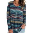 thumbnail image 5 of ziyahi T-shirt Femme Automne Imprimé Col en V Manches Longues Blouse Décontractée, Bleu, 3TG, 5 of 5