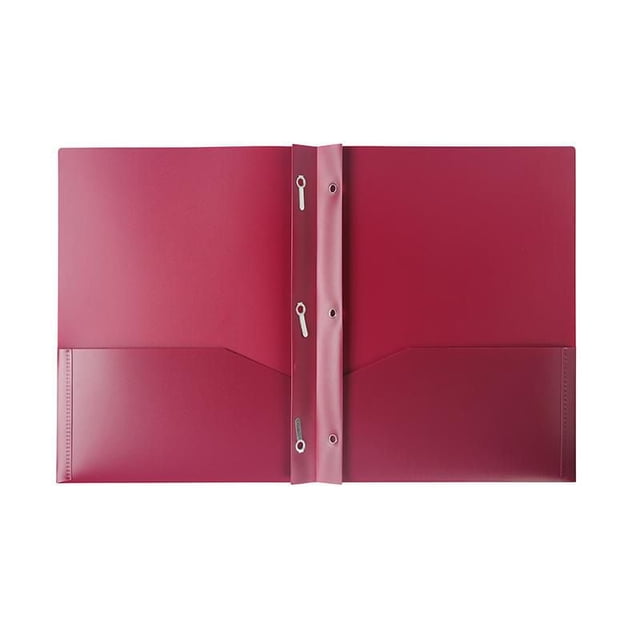 Pen+Gear Portfolio en Poly avec Attaches en Rouge, Ouvert à Plat Montrant Deux Pochettes Intérieures et Trois Attaches Métalliques pour Sécuriser les Papiers Perforés à Trois Trous, Fabriqué en Polypropylène Résistant aux Déchirures et à l'Eau, Idéal pour Organiser et Protéger les documents Format Lettre.