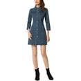 thumbnail image 1 of INSPIRE CHIC Robe en Denim pour Femme Manches 3/4 Boutonnée Mini Robe Chemise en Jean m Bleu Moyen, 1 of 6