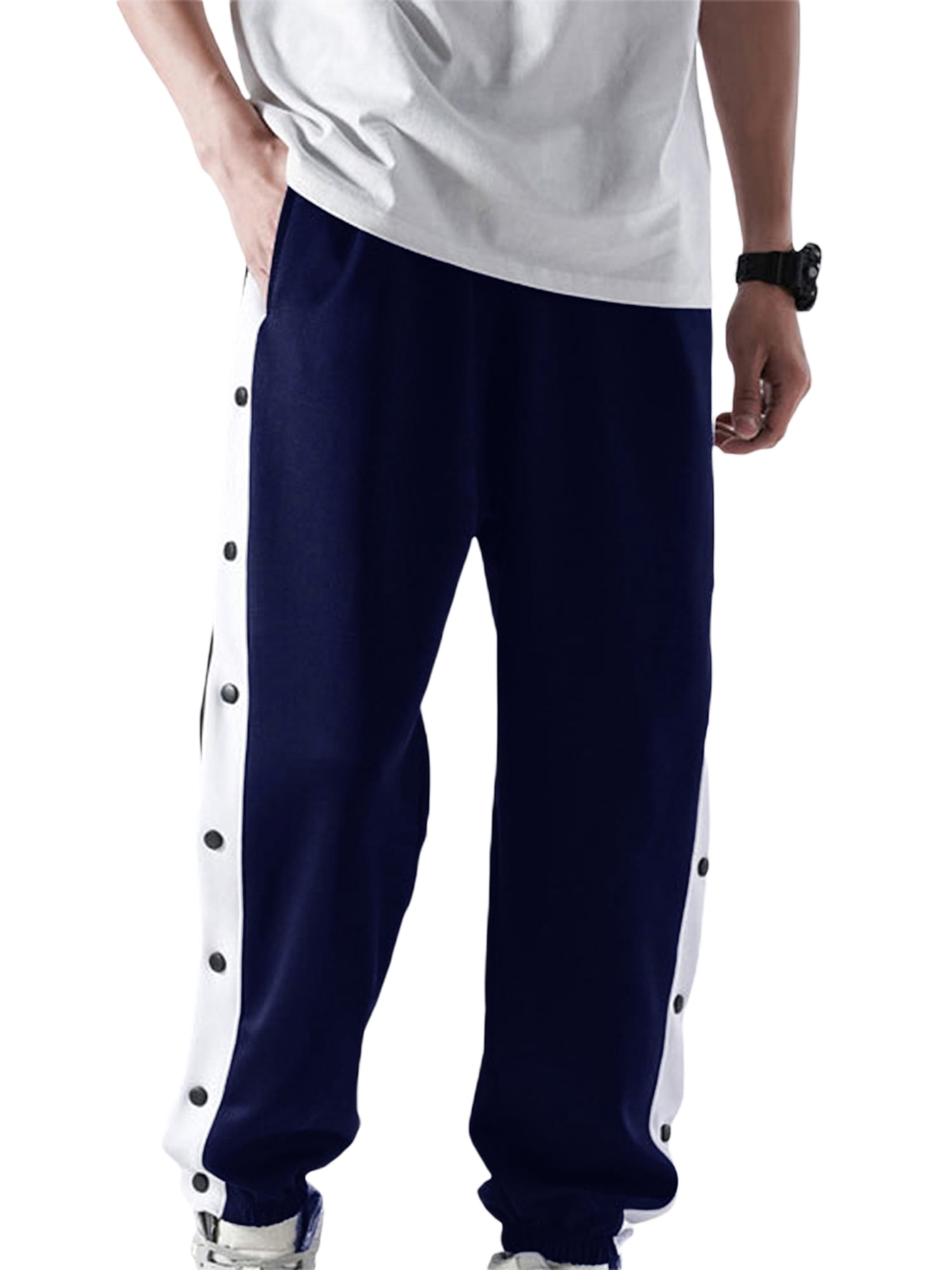 Faithtur Men's Tear Away Pants, Loose Fit Basketball Pants High Split Snap Button Sweatpants
