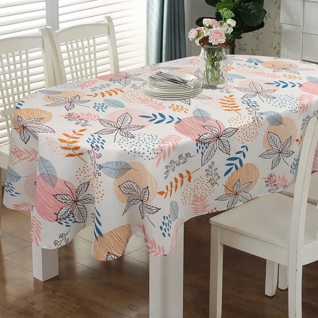 Oval Tablecloth 60 x 84 Inch, Boho Orange Tablecloth for Oval Table, Fabric Wrinkle Free Washable Waterproof Fall Leaf Tablecloth Oval Table Cloth for Dining Room Table