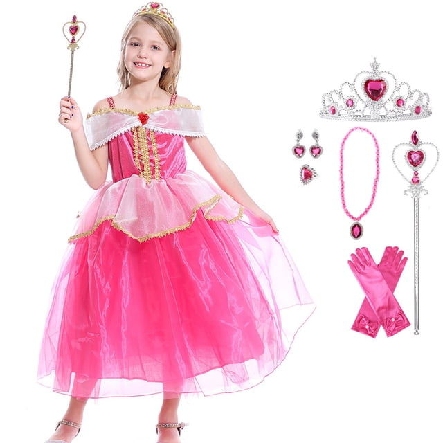 Sleeping Beauty Robe de Costume de Princesse pour Fille pour Fête d'Halloween Cosplay avec Accessoires