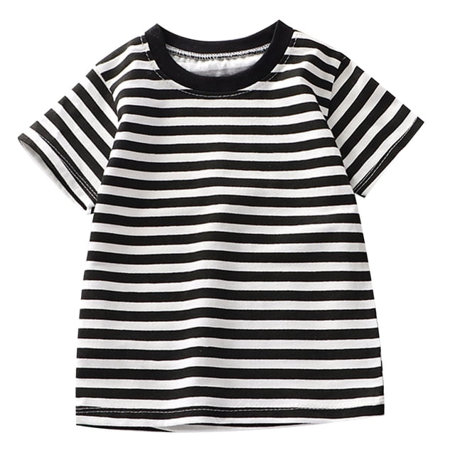 TZEWGL Chemise Décontractée pour Nouveau-Né à Manches Courtes Rayée Couleur Unie Col Rond pour Bébés Taille 4-5T