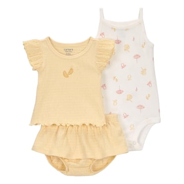 Ensemble 3 pièces pour bébé fille Carter's Child of Mine, jupe-short, jaune citron.