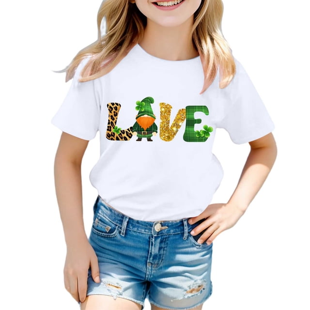 TZEWGL Tops For Toddler Short Sleeve Crew Neck Cartoon Prints Trendy Top For Kids size 8-9T