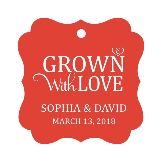 Darling Souvenir Grown With Love Personalized Fancy Frame Bonbonniere Wedding Party Favor Paper Tags-Red-50 Tags
