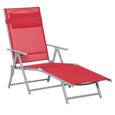 Outsunny Steel Outdoor Folding Portable Chaise Lounge Chair Recliner, Red