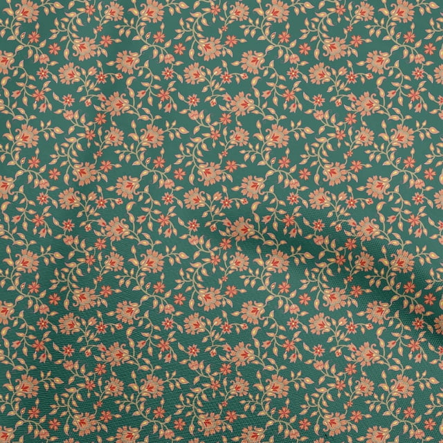 oneOone Polyester Spandex Teal Green Fabric Floral Craft Projects Decor Fabric Printed By The Yard 56 Inch Wide
