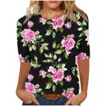 thumbnail image 1 of Pisexur Hauts pour Femmes, Hauts d'Été pour Femmes, Hauts de Sortie pour Femmes, Hauts pour Dames, T-shirt à Col Rond Plissé à Manches 3/4 pour Femmes, Coupe Ample, Manches Raccourcies, Violet, m, 1 of 8