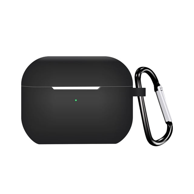 PANDACO Black Soft Case for AirPods Pro (2nd Gen) Charging Case. A fitted TPU case designed to protect against bumps and scratches, featuring a solid black colour and a carabiner clip for easy attachment. Compatible with AirPods Pro (2nd Gen 2022) charging case, which is not included.