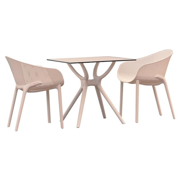 Compamia Sky Ensemble de Salle à Manger Table Carrée de 31 Pouces avec 2 Chaises à Accoudoirs Blanc