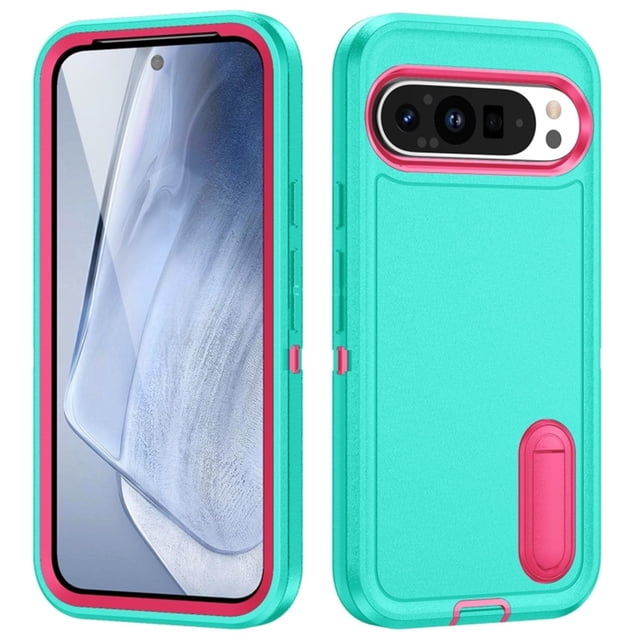 for Google Pixel 9 Case, Google Pixel 9 Phone Case with Built in Kickstand, Shockproof/Dustproof/Drop Proof Heavy Duty Military-Grade Rugged Protective Cover for Google Pixel 9,Green