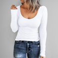 thumbnail image 2 of Women Long Sleeve Scoop Neck Ribbed Shirt - Fitted Knit Basic T-Shirts with Lightweight Breathable Fabric, 2 of 6