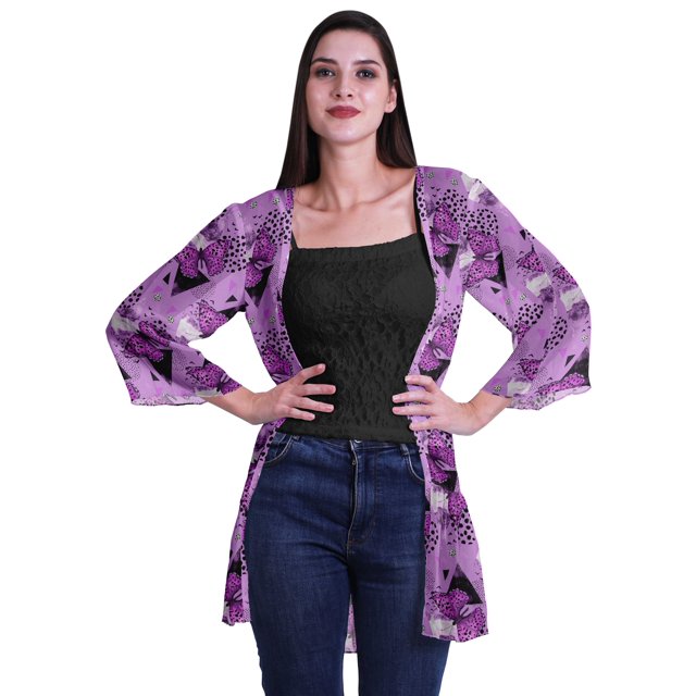 Moomaya Viscose Georgette Printed Short Shrug Long Sleeves Cardigans For Women