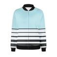 thumbnail image 5 of vdgthytj Fall Jackets for Women Long Sleeve Zip up Stand Collar Bomber Jacket Fall Trendy Color Block Striped Coat, 5 of 5