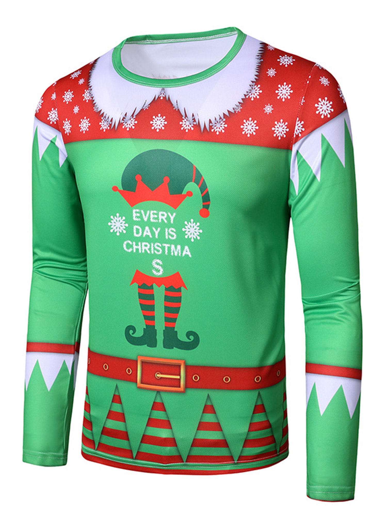 Innerwin T-Shirt de Noël à Manches Longues pour Hommes, Col Rond, Mode Basique, Vert L