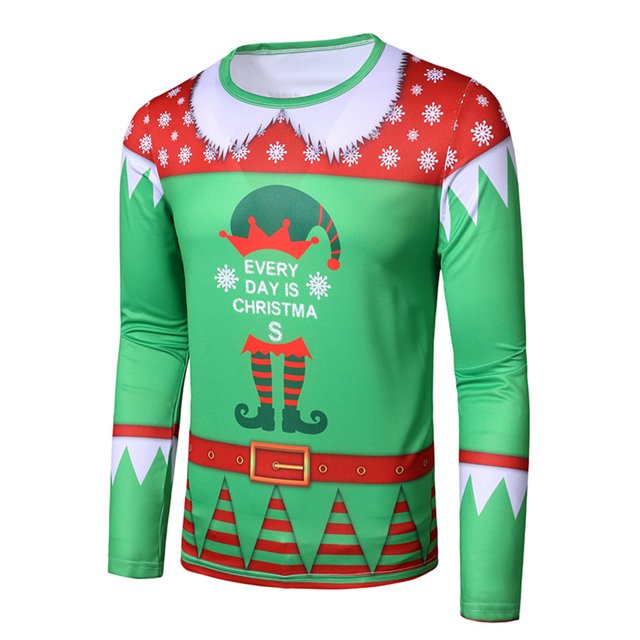 Innerwin T-Shirt de Noël à Manches Longues pour Hommes, Col Rond, Mode Basique, Vert L