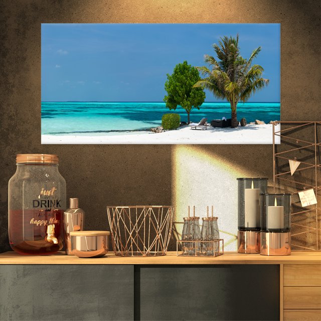 Beach with White Sand and Turquoise Water - Modern Seascape Canvas Artwork