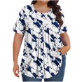thumbnail image 1 of Pisexur Hauts de Printemps pour Femmes Blouses pour Femmes Chic Décontracté Mode pour Femmes Imprimé Col Rond Manches Courtes Plissé Ample Haut Multicolore,G, 1 of 6