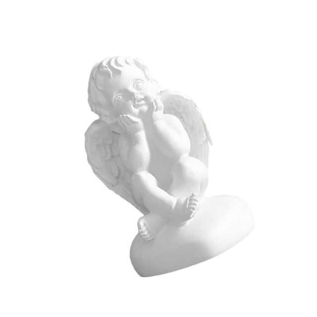 Maytalsory Resin White Angel Statue Elegant Desktop Decor Collection Window Props for Christmas holding face 1Set