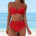 thumbnail image 2 of Huesdet Women Two Piece Bikini Swimsuit Color Block Bathing Suits Halter Triangle String Bikini Sets(Red,XXL), 2 of 7