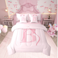 thumbnail image 1 of Erosebridal Ensembles de Literie à Nœud Rose Format Grand, Ensembles de Douillette Initiale B avec Draps, Déco de Chambre de Princesse, Réversible 7 Pcs, 1 of 1
