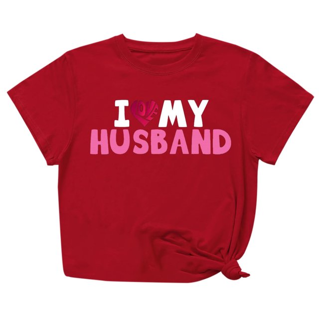 Penkiiy T-Shirt pour Femmes I Love My Husband Mignon Relation Mariée Tee m Rouge