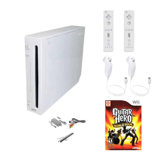 Nintendo Console Wii Blanche Ensemble Premium (Remis à Neuf) – Comprend Guitar Hero World Tour, 2 Télécommandes et 2 Nunchuks
